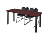 60" x 24" Kee Training Table - Mahogany/ Black & 2 Zeng Stack Chairs - Black