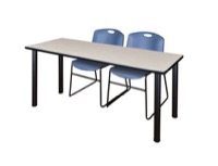 60" x 24" Kee Training Table - Maple/ Black & 2 Zeng Stack Chairs - Blue