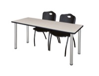 60" x 24" Kee Training Table - Maple/ Chrome & 2 'M' Stack Chairs - Black