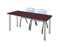 66" x 24" Kee Training Table - Mahogany/ Chrome & 2 'M' Stack Chairs - Grey