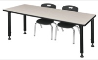 Kee 66" x 30" Height Adjustable Classroom Table  - Maple & 2 Andy 12-in Stack Chairs - Black