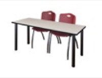 72" x 24" Kee Training Table - Maple/ Black & 2 'M' Stack Chairs - Burgundy