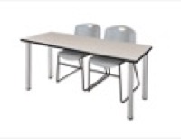 72" x 24" Kee Training Table - Maple/ Chrome & 2 Zeng Stack Chairs - Grey