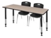 Kee 72" x 30" Height Adjustable Classroom Table  - Beige & 2 Andy 18-in Stack Chairs - Black 