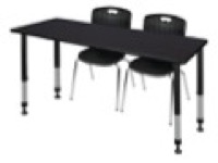Kee 72" x 30" Height Adjustable Classroom Table  - Mocha Walnut & 2 Andy 18-in Stack Chairs - Black