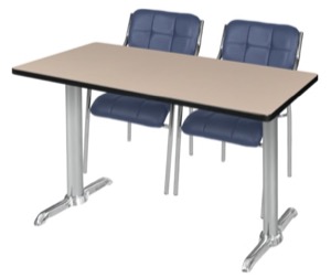 Via 48" x 24" Training Table - Beige/Chrome & 2 Uptown Side Chairs - Navy