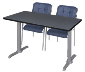 Via 48" x 24" Training Table - Grey/Grey & 2 Uptown Side Chairs - Navy