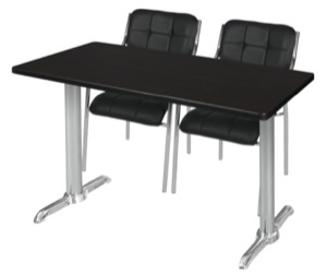 Via 48" x 24" Training Table - Mocha Walnut/Chrome & 2 Uptown Side Chairs - Black