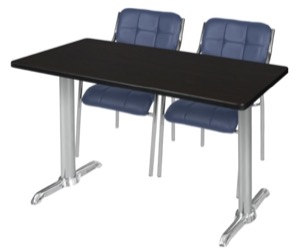 Via 48" x 24" Training Table - Mocha Walnut/Chrome & 2 Uptown Side Chairs - Navy