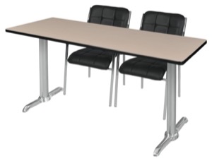 Via 60" x 24" Training Table - Beige/Chrome & 2 Uptown Side Chairs - Black