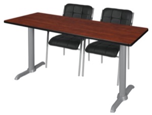 Via 60" x 24" Training Table - Cherry/Grey & 2 Uptown Side Chairs - Black