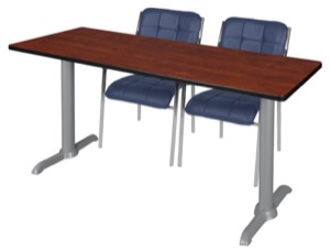 Via 60" x 24" Training Table - Cherry/Grey & 2 Uptown Side Chairs - Navy