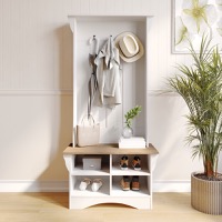 Paisley - 31.5" Hallway Tree & Storage - Weathered Natural Seat/Warm White Frame