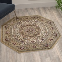 Mersin Collection - Medallion Motif 4' x 4' Octagonal Area Rug - Ivory