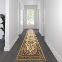 Mersin Collection - Medallion Motif 3' x 15' Runner Area Rug - Ivory