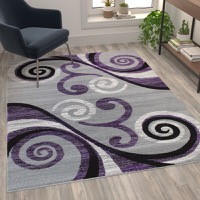 Valli Collection - Contemporary 5' x 7' Accent Rug - Purple