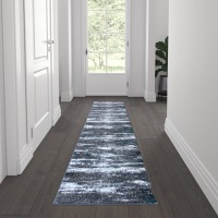 Marian Collection - Modern 2' x 7' Distressed Area Rug - Turquoise