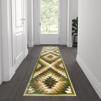 Teagan Collection - Arrowhead Motif 2' x 7' Southwestern Area Rug - Green