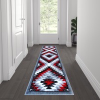 Teagan Collection - Arrowhead Motif 2' x 7' Southwestern Area Rug - Red