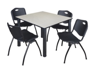 Kee 48" Square Breakroom Table - Maple/ Black & 4 'M' Stack Chairs - Black