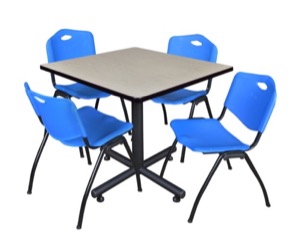 Kobe 42" Square Breakroom Table - Maple & 4 'M' Stack Chairs - Blue