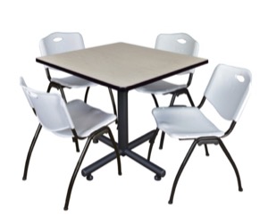 Kobe 42" Square Breakroom Table - Maple & 4 'M' Stack Chairs - Grey