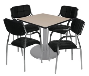 Via 36" Square Platter Base Table - Beige/Grey & 4 Uptown Side Chairs - Black