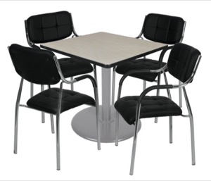 Via 36" Square Platter Base Table - Maple/Grey & 4 Uptown Side Chairs - Black