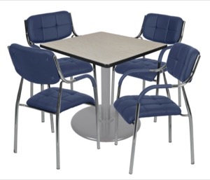 Via 36" Square Platter Base Table - Maple/Grey & 4 Uptown Side Chairs - Navy