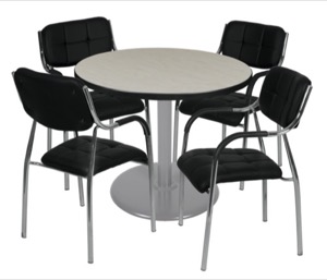 Via 36" Round Platter Base Table - Maple/Grey & 4 Uptown Side Chairs - Black