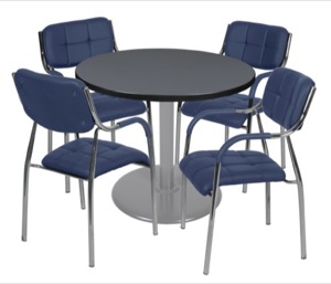 Via 42" Round Platter Base Table - Grey/Grey & 4 Uptown Side Chairs - Navy