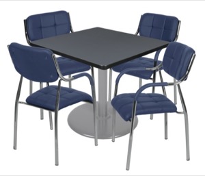 Via 48" Square Platter Base Table - Grey/Grey & 4 Uptown Side Chairs - Navy