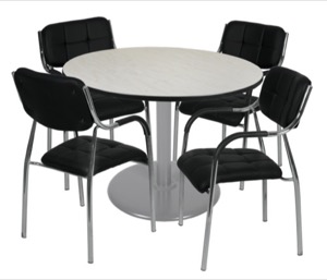 Via 48" Round Platter Base Table - Maple/Grey & 4 Uptown Side Chairs - Black