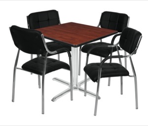 Via 36" Square X-Base Table - Cherry/Chrome & 4 Uptown Side Chairs - Black