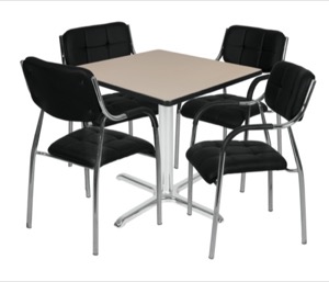 Via 42" Square X-Base Table - Beige/Chrome & 4 Uptown Side Chairs - Black