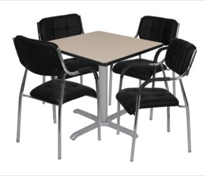 Via 42" Square X-Base Table - Beige/Grey & 4 Uptown Side Chairs - Black