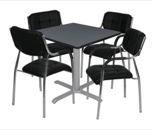 Via 42" Square X-Base Table - Grey/Grey & 4 Uptown Side Chairs - Black