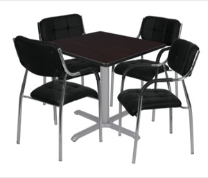 Via 42" Square X-Base Table - Mocha Walnut/Grey & 4 Uptown Side Chairs - Black