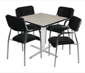 Via 42" Square X-Base Table - Maple/Chrome & 4 Uptown Side Chairs - Black