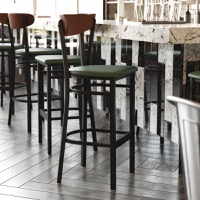 Wright - Commercial Bar Stool & Vinyl Upholstered Seat and Wood Boomerang Back - Walnut Wood Back/Green Vinyl Seat