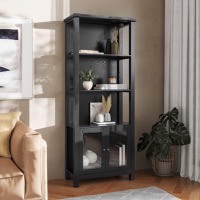 Stella - Modern Farmhouse 3 Shelf Bookcase & Lower Storage Cabinet - Black