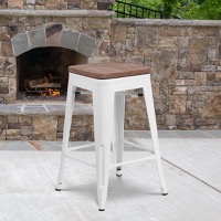Lily - Industrial Backless Counter Height Stool - White