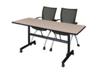 60" x 30" Flip Top Mobile Training Table - Beige and 2 Apprentice Nesting Chairs
