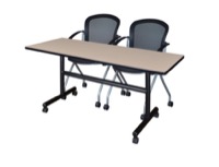 60" x 30" Flip Top Mobile Training Table - Beige and 2 Cadence Nesting Chairs