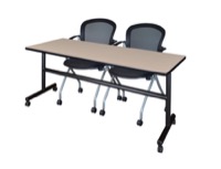 72" x 30" Flip Top Mobile Training Table - Beige and 2 Cadence Nesting Chairs