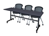 84" x 24" Flip Top Mobile Training Table - Grey and 3 Cadence Nesting Chairs