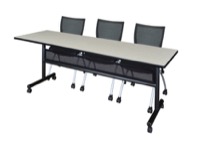 84" x 24" Flip Top Mobile Training Table with Modesty Panel - Maple and 3 Apprentice Nesting Chairs