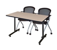 48" x 30" Kobe Training Table - Beige and 2 Cadence Nesting Chairs
