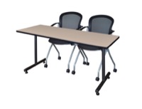 60" x 30" Kobe Training Table - Beige and 2 Cadence Nesting Chairs