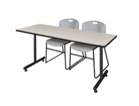 66" x 24" Kobe Training Table - Maple & 2 Zeng Stack Chairs - Grey